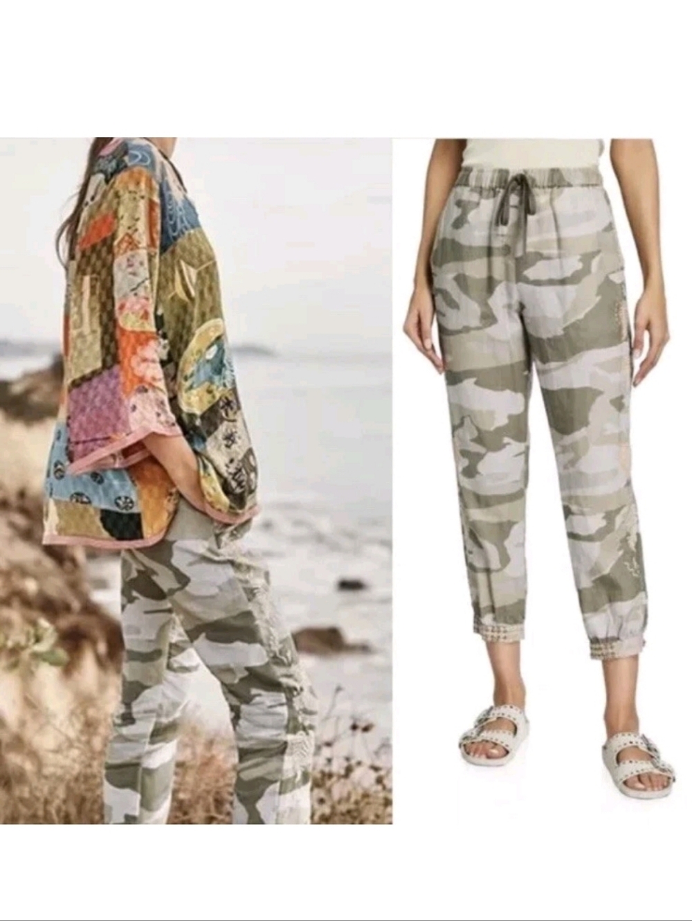 Johnny Was JW Sidra camo-print linen jogger pants